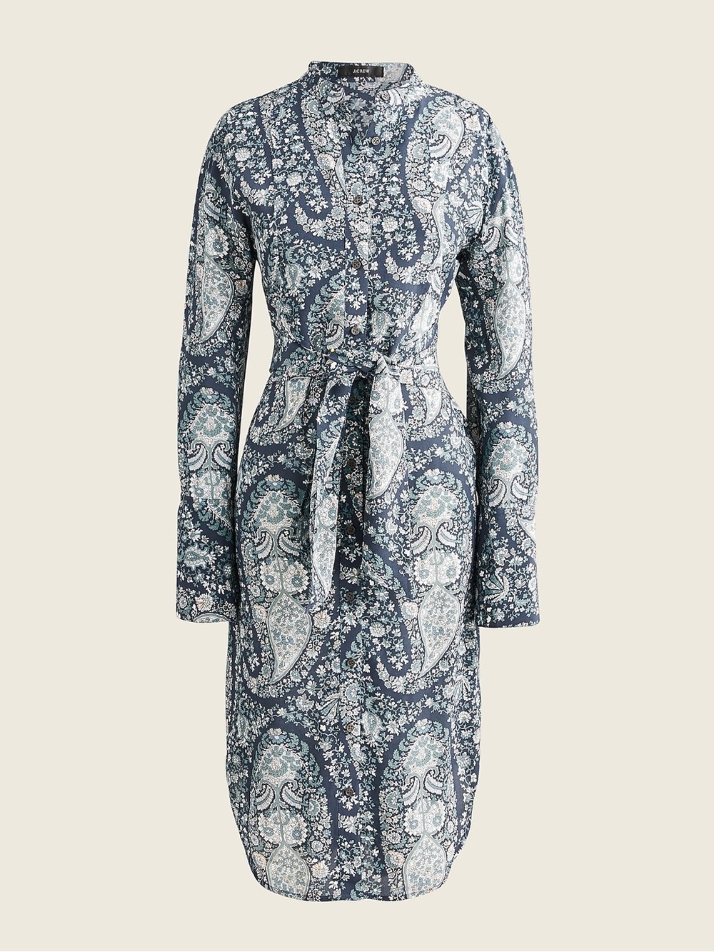 JCrew $228 Tie-front Silk Shirt-Dress Blue Paisley 12 NWOT
